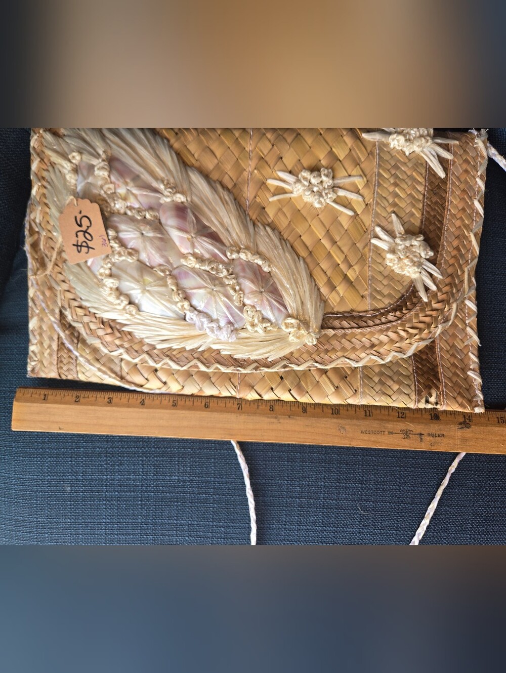 Handwoven Straw Clutch with Shell Accent - Natural